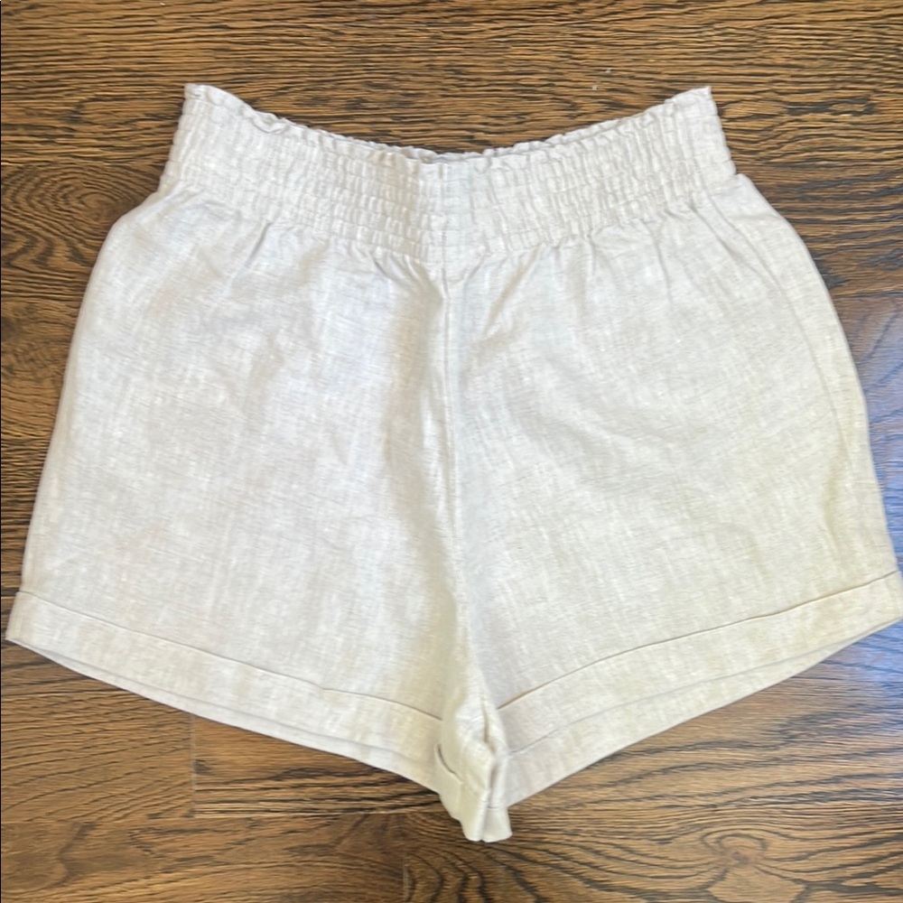 Reformation Cream Elastic-Waist Linen Shorts